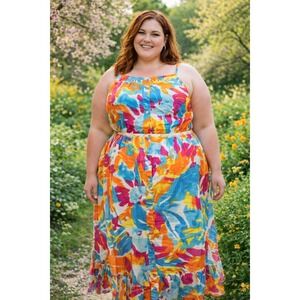 HARLOW& ROSE Womens Dress 3X Popping Floral Summer Vacay Beach Art to Wear Artsy